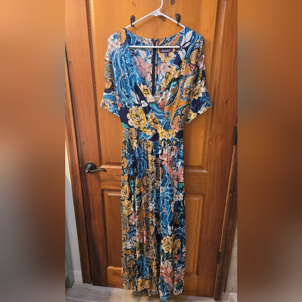 Roaman's Vibrant Floral Maxi Dress - Blue and Yellow, Sz 18/20